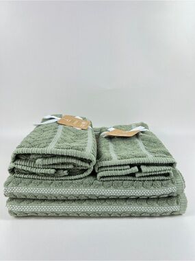 Deborah Connolly Bath Towel Set Light Green White Soft Cotton Blend 6 Pc NEW